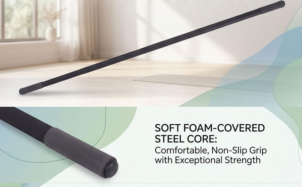 Semme Adjustable Yoga Stick Exercise Bar Stretching Mobility Pole with 3 Lengths 30 45 60 Inches Full Foam Sleeve for Home Gym Pilates Flexibility Training