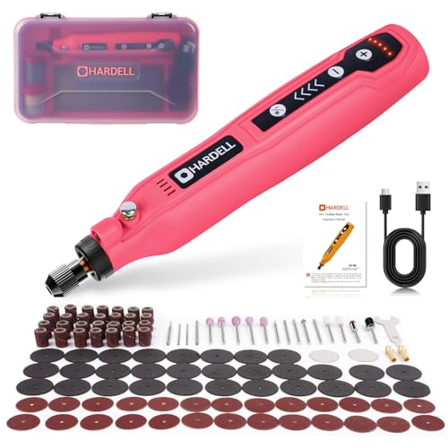 HARDELL Mini Cordless Rotary Tool, 4V 129pcs Rechargeable Rotary Tool Kit | USB Charging Multi-Purpose DIY Tool for Sanding, Polishing, Drilling, Engraving, Woodworking, Craft - style: Pink-129 accessories