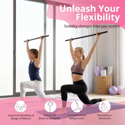 Yoga Stick, Upgraded 5ft Sturdy Steel Mobility Stick, Adjustable Stick for Exercise, Stretching, Balance - Physical Therapy & Posture Correction, Shoulder & Back Relaxation Versatile Exercise Stick