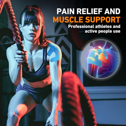 Kinesiology Tape for Shoulder Precut, 12 PCS Shoulder Tape for Pain Relief, KTQUICK Original Cotton Waterproof & Breathable, Enhance Elastic Sports Tape for Pain Support and Muscle Sports, Blue | Blue, Precut Shoulder Support Tape with Premium Cotton, Bre