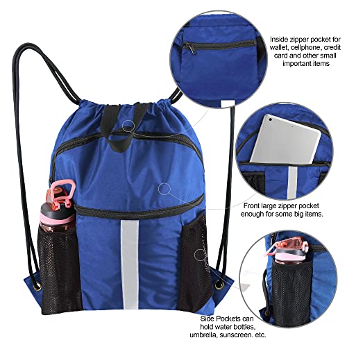 BeeGreen Drawstring Backpack Bag with Shoe Compartment, X-Large Black Gym Sports String Cinch Backpack - color: Royal Blue