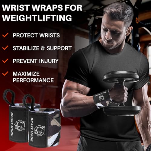 TECEUM Elastic Cotton Weightlifting Wrist Wraps with Thumb Loops, 1 Pair - color: Black Camo, style: 12" – Arms on Fire