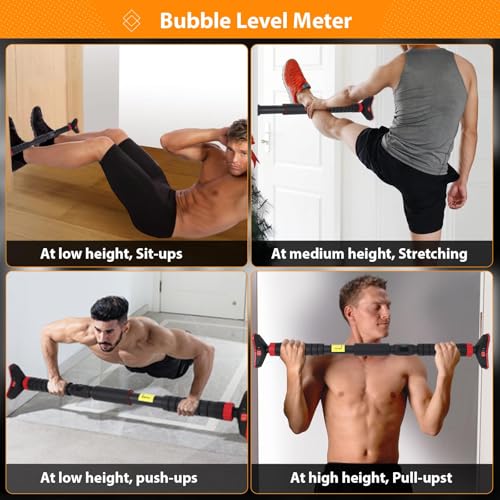 Pull Up Bar for Doorways, 27-42in Chin Up Bar, Strength Training Upper Body Workout Pull Up Bar with Level Meter and Adjustable Strength Training Bar, No Screw Installation Required, Max Load 440 LBS