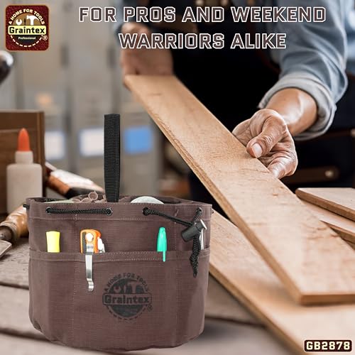 Graintex 18 Pockets Grab Bag Rip-stop Canvas Drawstring Closure, Small Part Organizer Pouch, Small Tools, Screws, Parts, Parachute Tool Bag for Efficient Storage - Coffee Brown - color: Coffee Brown