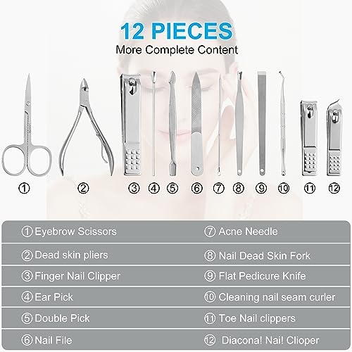 Manicure Pedicure Set - Nail Clippers Toenail Clippers Kit,Professional Manicure Kit Pedicure Kit,Nail Care Kit with,Travel Case, Set of 12 - color: Black