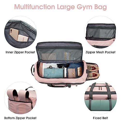 G4Free Gym Bag for Women Men Duffle Backpack with Shoe Compartment Water Resistant Travel Weekender Bag - color: pink