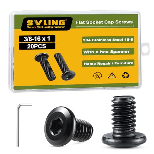 3/8-16 x 1 Bolt, 20PCS Flat Head Hex Socket Cap Screws Bolts, 304 Stainless Steel 18-8, Fully Threaded, Black Zinc Finish, with Hex Spanner - color: Black, size: 3/8-16 x 1