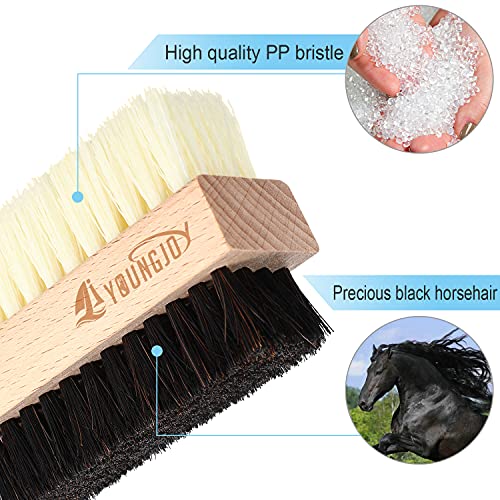 YoungJoy 2 Pieces Dual Sided Sneaker Shoe Cleaner Brush Set Shoes Clean Brush Kit Both Boar and Plastic Bristles with Microfiber Cloth (A) - style: A