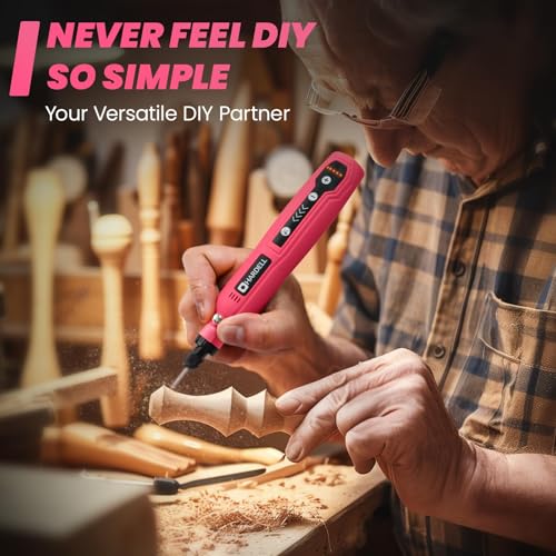 HARDELL Mini Cordless Rotary Tool, 5-Speed 3.7V Rechargeable Rotary Tool Kit with 69 Accessories, USB Charging Multi-Purpose DIY Tool for Sanding, Polishing, Drilling, Engraving(Pink 69pcs) - style: Pink-3.7v