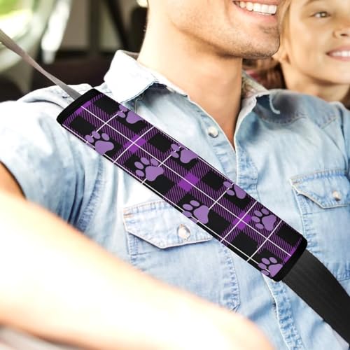 Universal Soft and Comfortable Car Seat Straps Shoulder Pads for Girls and Boys, Most Cars, 1 Pair Purple Paw Print Buffalo Check Harness Pads Strap Comfortable Driving - color: Pattern 1017