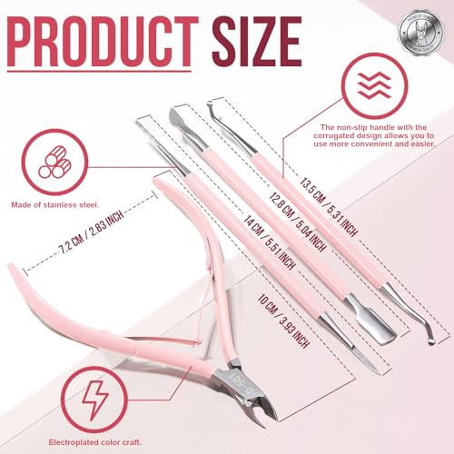 FANDAMEI Cuticle Kit, 4 PCS Nail Care Kit, Cuticle Trimmer, Cuticle Nippers, Ingrown Toenail Removal Kit, Cuticle Clippers, Cuticle Pusher, Nail Cuticle Trimmer, Manicure and Pedicure Kit, Nail Tools - color: Pink