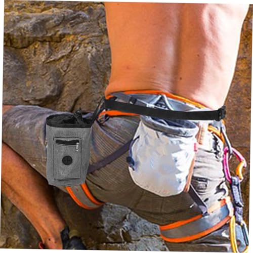 Kisangel Gray Antislip Chalk Bag for Rock Climbing with Oxford Cloth Waist Pouch Lightweight Portable Training Pouch with Zippered Pocket for Bouldering and Gymnastics
