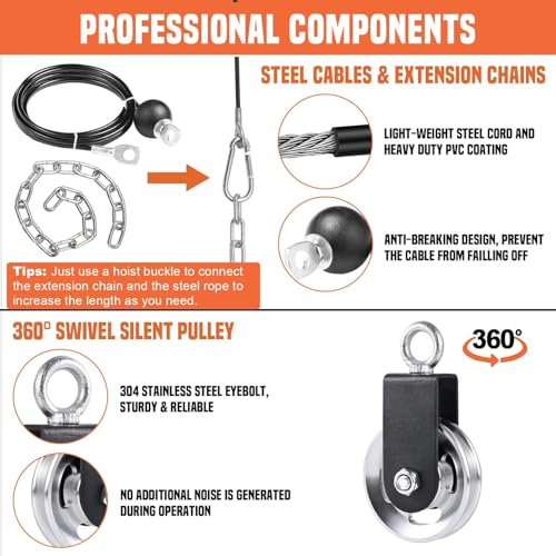 SERTT Weight Cable Pulley System Gym, with Upgraded 2 in 1 Loading Pin,for Tricep Pull Down, Bicep Curl, Shoulder, Back, Forearm Home Gym Equipment - color: with Aluminium Alloy Pulley