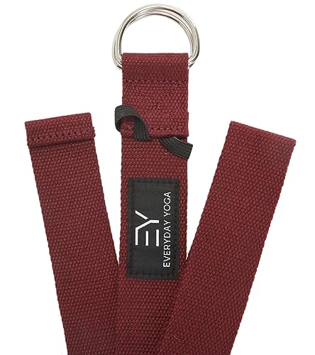 Everyday Yoga Strap with Metal D-Ring - Durable Stretching Strap for Yoga, Pilates, Flexibility & Physical Therapy (6ft, 8ft, 10ft) - color: Merlot, size: 10 Foot