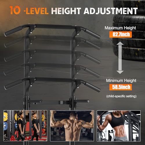 SogesHome Multi-Function Power Tower Pull Up Bar Dip Station for Home Gym | Height Adjustable PullUp Dip Stand, Full Body Strength Training Equipment, Fitness Workout for Push Ups Dips, 330LB Capacity - color: Black