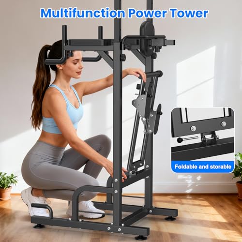 RELIFE REBUILD YOUR LIFE Power Tower Pull Up Bar Station Workout Dip Station for Home Gym Strength Training Fitness Equipment - color: Black-01