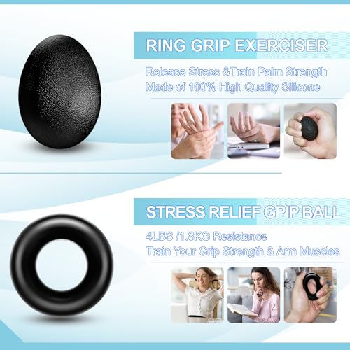 ACOTANT Grip Strength Trainer(5 Pack) with Finger Exerciser, Hand Grip Strengthener, Finger Stretcher,Grip Ring & Stress Relief Ball for Muscle Building and Injury Recover with Carry Bag - color: BLACK