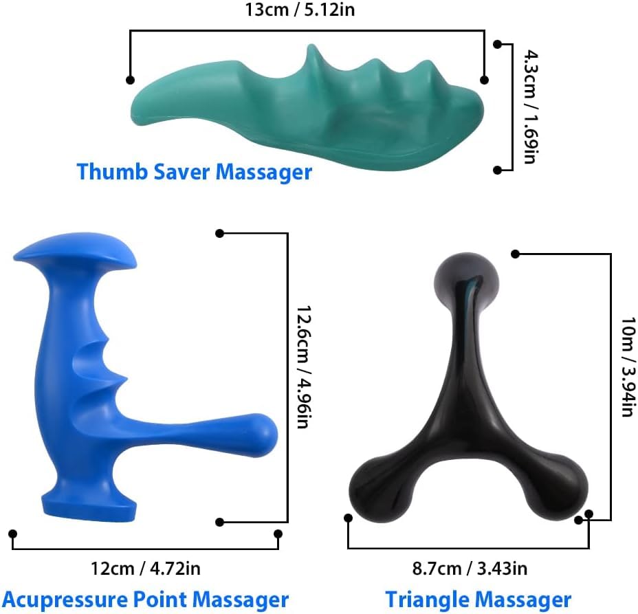 Manual Trigger Point Massage Tool and Thumb Saver for Full Body Deep Tissue Massage, with 3-Legged Massage Knobs, Stress Relief (3 Pack)