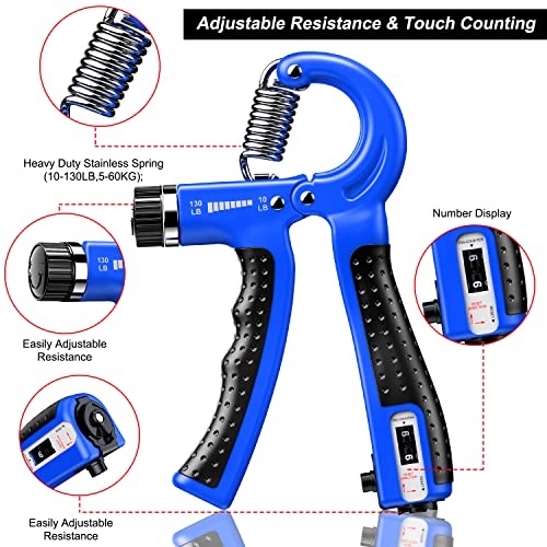 KDG Hand Grip Strengthener 2 Pack Adjustable Resistance 10-130 lbs Forearm Exerciser，Grip Strength Trainer for Muscle Building and Injury Recovery for Athletes - color: Blue