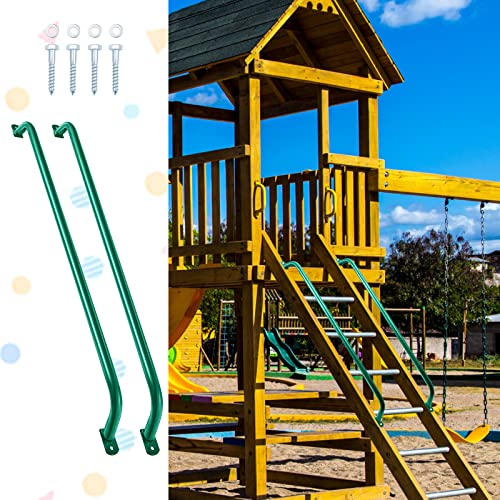 Lounsweer 2 Pcs,37 Inch Playground Safety Handles, Long Grab Bars,Green | Playhouse Ladder Handles, Treehouse Accessories, Rock Climbing Wall, Metal Grab Bars, Safety Handrails, Playground Equipment - color: Green, size: 37 Inch