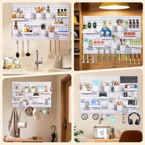 6-Pack PegBoard Wall Organizer, 11"X11" PegBoard, Include 48 Pcs Peg Board Accessories, Multi-Surface Storage Solution For Room, Office, Kitchen, bathroom