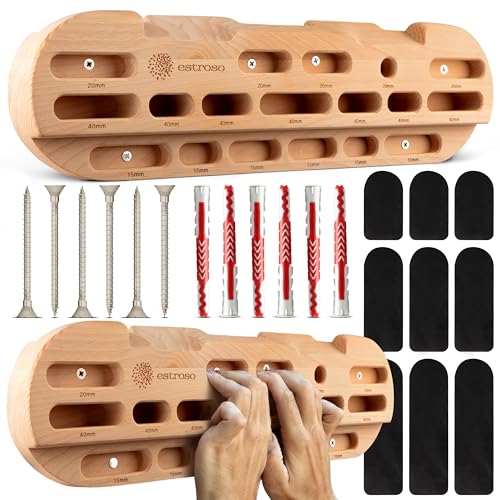 ESTROSO Wooden Hangboard - Training Hang Board with Adjustable Grip Depths, Grip Strengthener, Forearm Exerciser, Pull Ups - Climbing Fingerboard with Installation Kit