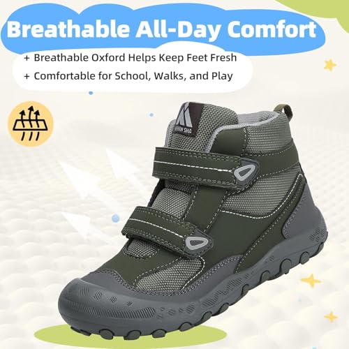 Mishansha Kids Water Resistant Hiking Boots, Boys Girls Anti Collision Anti-Skid Athletic Outdoor Adventure Trekking Shoes | Protective Toe, Adjustable Fit and Flexible Sole for Camping, School, Walking, Trekking, Trail Adventures and Everyday Wear - colo