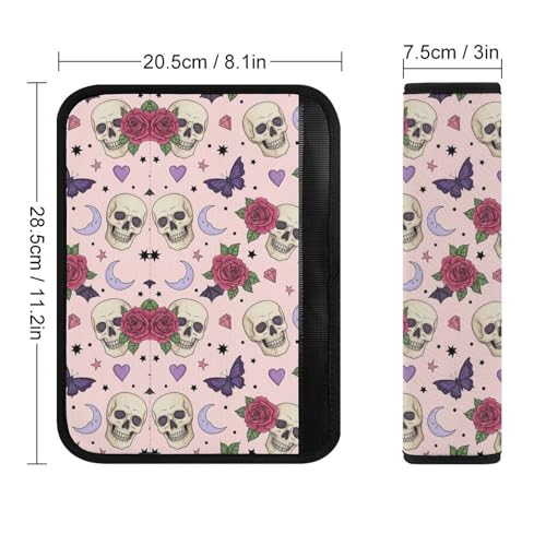 1 Pair Universal Soft and Comfortable Car Seat Belt Pad for Girls and Boys, Most Cars, Gothic Pink Skull Skeleton Rose Bat Harness Pads Strap, Neck and Shoulder Support - color: Pattern 467