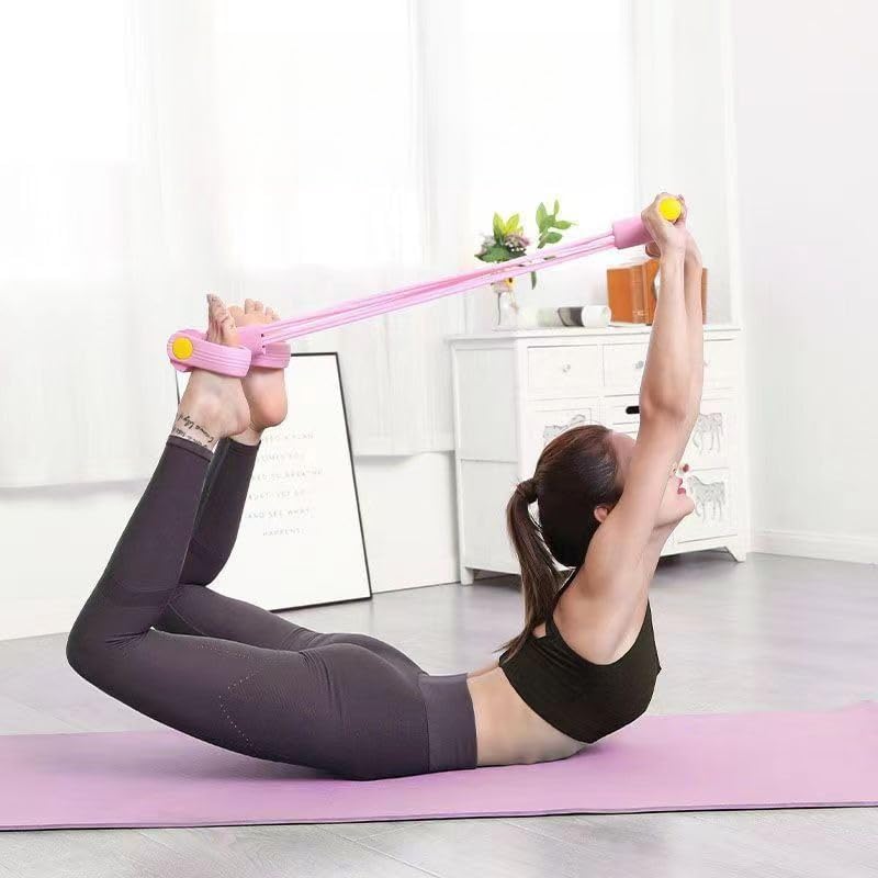 21 Fitness Resistance Bands Set with 4 Tube Pedal Ankle Puller - Multifunction Tension Rope for Abdomen Waist Arm Leg Stretching, Sit-Up Assistance Elastic Strength Bands with Handles - color: Pink