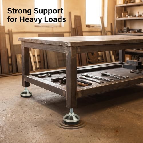 Heavy Duty Leveling Feet, M12 Thread,1300lb Capacity,4 Pcs | Stainless Steel Adjustable Leg Levelers for Shelving, Workbench, Machinery Devices,2.36" Dia Base with Anti-Slip Nylon Pad - size: D60xM12x100,4 Pcs