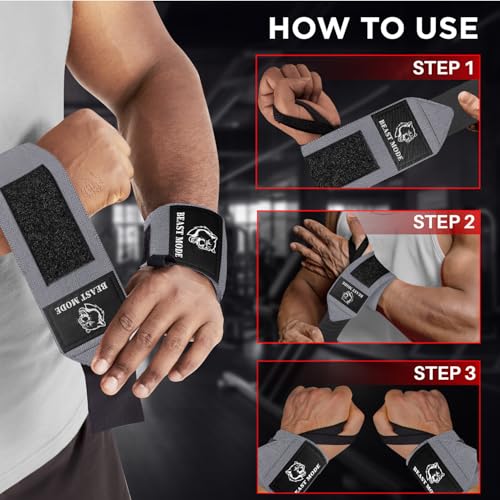 TECEUM Weightlifting Wrist Wraps with Thumb Loop – Gray – Beast Mode – 18 inch – Heavy-Duty Workout Wrist Support & Protection – Ideal for Powerlifting, Strength Training, Bodybuilding