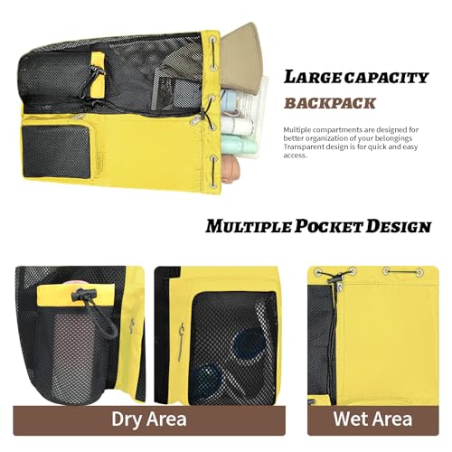Beach Backpack with Wet Pocket Drawstring Mesh Beach Bag Waterproof Swimming Pool Backpack for Men and Women - color: Yellow