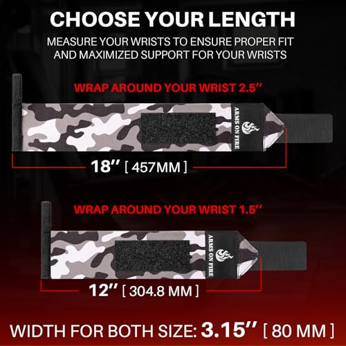 TECEUM Elastic Cotton Weightlifting Wrist Wraps with Thumb Loops, 1 Pair - color: Black Camo, style: 18" – Arms on Fire