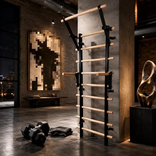 Home Gym Equipment Exercise Ladder Stall Bar Pull-Up Vertical Frame Wood With Secure Stable Construction Suitable for Climbing Lifting Mobility Fitness