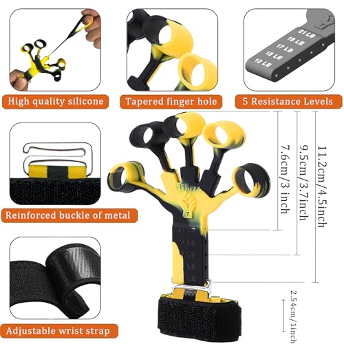 Grip Strength Trainer with Forearm Strengthener, Hand Grip Strengthener, Hand Extension Exerciser, Stress Relief Ball and Hand Grip Strengthener for Muscle Building and Injury Recover(5 PCS) - color: N-B+Yellow
