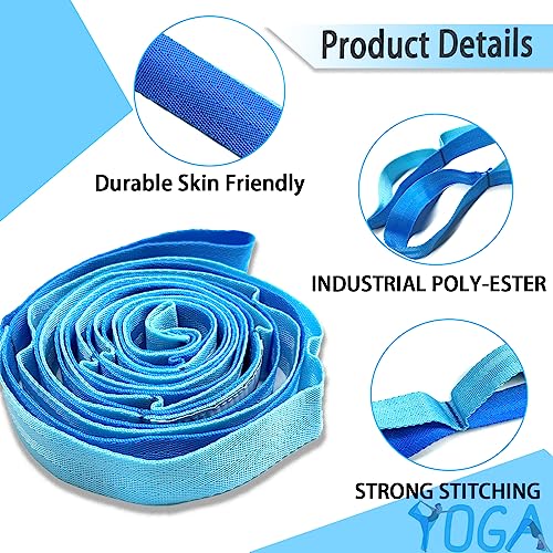 Stretching Strap Yoga Strap with Loops, Stretch Straps for Physical Therapy, Non-Elastic Exercise Strap for Pilates, Dance and Gymnastics with Workout Guide - color: Light Blue