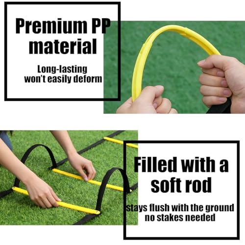 Tangle-Free Agility Ladder, 12 Fixed Rungs, 2 lb Heavy Duty, 18ft | Quick Setup Speed Ladder Training Equipment | 12 Fixed Rungs | 2 lb Heavy Duty | Connectable Design | Carrying Bag Included