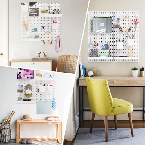 Plastic 15pcs Pegboard Wall Organizer Kit, 11x11, White | peg board storage system, modular kit for shop, shed and garage, wall mount board with accessories