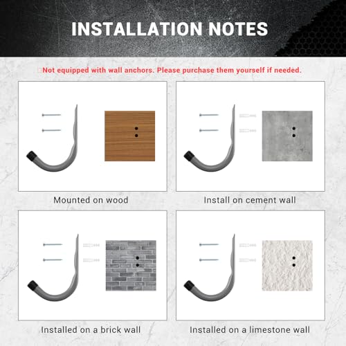 HOME MASTER HARDWARE 12 Pack 4-Inch Heavy Duty Garage Storage Wall Hooks, Steel J Utility Hooks for Hanging Ladders, Tools, Bikes, Grey