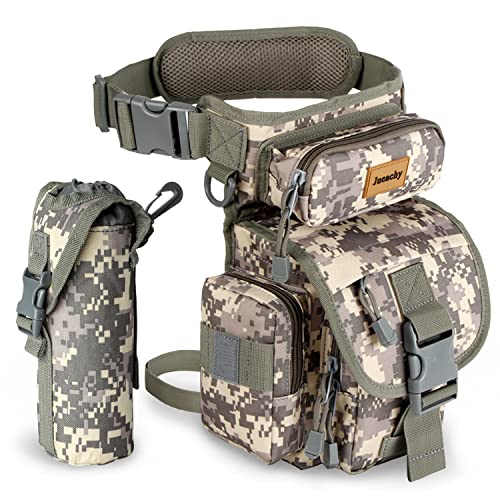 Jueachy Drop Leg Bag for Men Tactical Metal Detecting Thigh Pack with Water Bottle Pouch - color: ACU