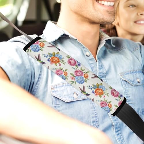 2PCS Retro Hummingbird Spring Flower Birds Car Seat Straps Shoulder Pads Soft Padded Seat Belt Cushion for Adult Use, Car Seats Pushchair Strollers High Chair Pushchair, Anti-Slip Pad - color: Pattern 494