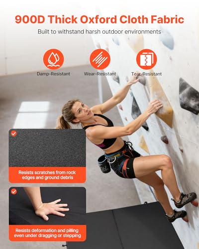 VEVOR Bouldering Crash Pad, Bi-Fold Rock Climbing Crash Pad with Adjustable Backpack Straps and Handle, Foldable Lightweight for Indoor Bouldering & Outdoor Climbing - size: 48.4 x 35.6 x 3.9 in / 1230 x 905 x 100 mm