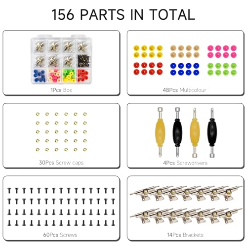 Fingerboard Repair Kit -Includes Box & Tools-Mini 96mm Finger Skateboard Parts Include 14 Brackets 48 Multicolour Wheels 60 Screws 30 Nuts 4 Screwdriver(Trucks-31mm & Box) - color: Trucks-31mm & Box