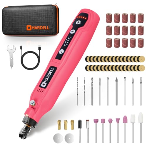 HARDELL Mini Cordless Rotary Tool, 5-Speed 3.7V Rechargeable Rotary Tool Kit with 69 Accessories, USB Charging Multi-Purpose DIY Tool for Sanding, Polishing, Drilling, Engraving(Pink 69pcs) - style: Pink-3.7v