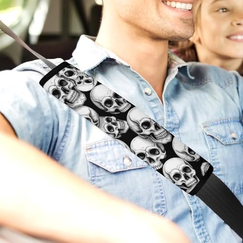 2PCS Skull Black and White Car Seat Straps Shoulder Pads Soft Padded Seat Belt Cushion for Adult Use, Car Seats Pushchair Strollers High Chair Pushchair, Anti-Slip Pad - color: Pattern 980