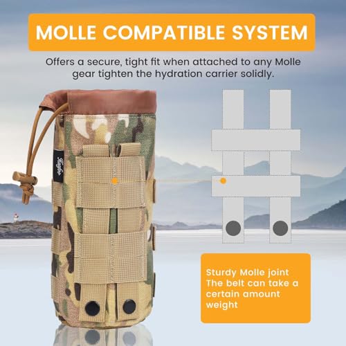 Molle Water Bottle Holder, Upgraded 1000D Nylon Tactical Molle Water Bottle Pouch, Sports Water Bottle Bag Bottom Mesh Lining Hydration Carrier for Camping, Climbing, Hiking and Travelling - color: CP-2pack