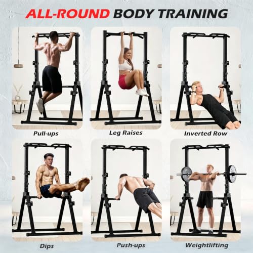 Foldable Power Tower Pull Up Bar Station, Adjustable Height | 700lbs Loading,Free Standing Pull Up Power Tower Station,Portable and Space Saving,fits Woman and Man, Mulit-grips, - color: Black