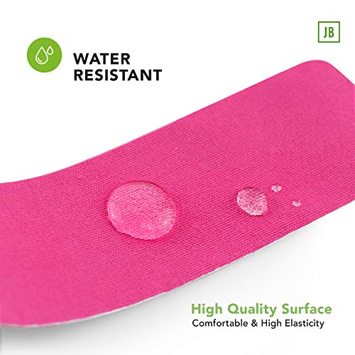 JB Tape Kinesiology Tape, 80 Precut Strips, Pink, Latex‑Free, 4 Rolls | Breathable Material - color: Hot Pink