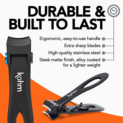 KOHM Nail Clippers for Thick Nails - Heavy Duty, Sharp Wide Mouth Professional Fingernail and Toenail Clippers for Men, Women & Seniors, Black - color: Curved-black