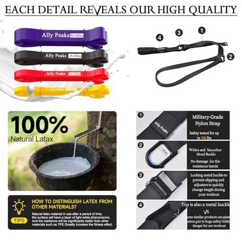 Ally Peaks Pull Up Assistance Bands，Heavy Duty Resistance Band for Pull Up Bar，Adjustable Weight/Size with Fabric Feet/Knee Rest Pull up bands,Up to 410lbs Assistance，resistance bands and assist bands - style: 4 resistance bands+Fabric Feet